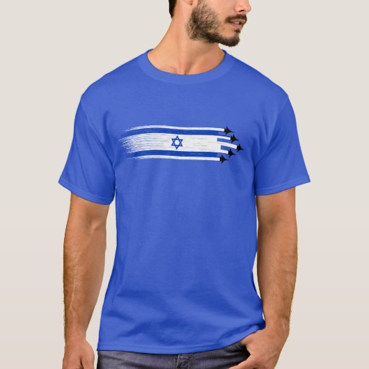 イスラエユニセックスル国旗の戦闘機 Tシャツ (正面)
