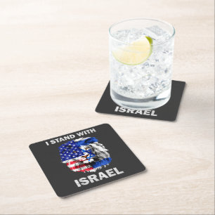 イスラエルとアメリカの旗ライオン _ I Stand with Israel スクエアペーパーコースター