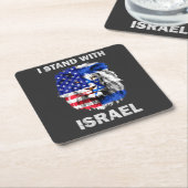 イスラエルとアメリカの旗ライオン _ I Stand with Israel スクエアペーパーコースター (アングル)