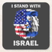 イスラエルとアメリカの旗ライオン _ I Stand with Israel スクエアペーパーコースター (正面)