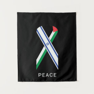 イスラエルとパレスチナのための平和はリボンの黒にフラグ タペストリー