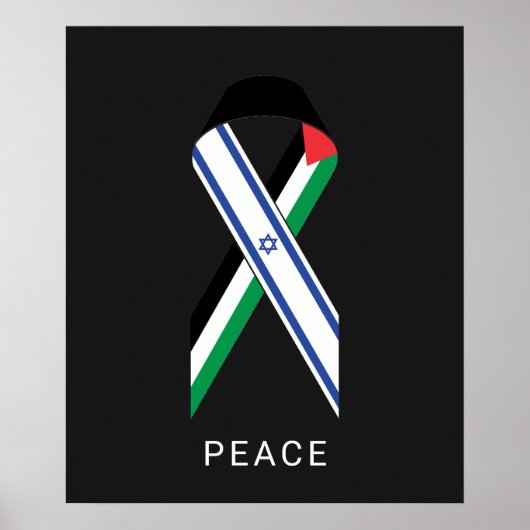 イスラエルとパレスチナのための平和はリボンの黒にフラグ ポスター (正面)