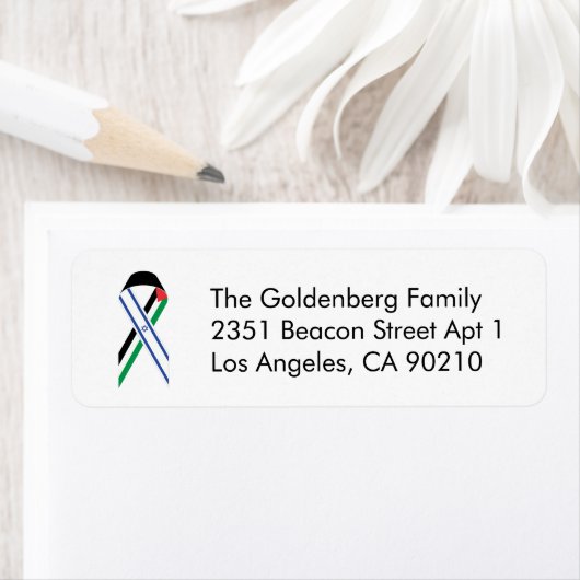 イスラエルとパレスチナ国旗の和平リボンアドレス ラベル (インサイチュ)