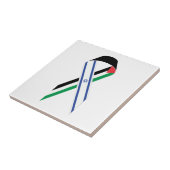 イスラエルとパレスチナ国旗の和平リボンホワイト タイル (側面)