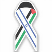 イスラエルとパレスチナ国旗の和平リボン シール (正面)