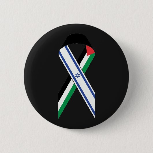 イスラエルとパレスチナ国旗の平和リボンブラック 缶バッジ (正面)