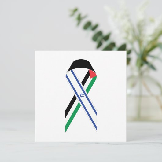 イスラエルとパレスチナ国旗の平和リボンホワイトカード (スタンド正面)