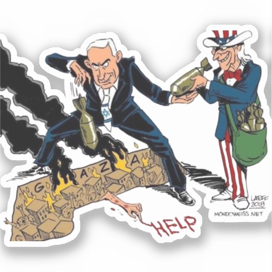 イスラエルと統一された州ジェノサイドのステッカー シール (正面)