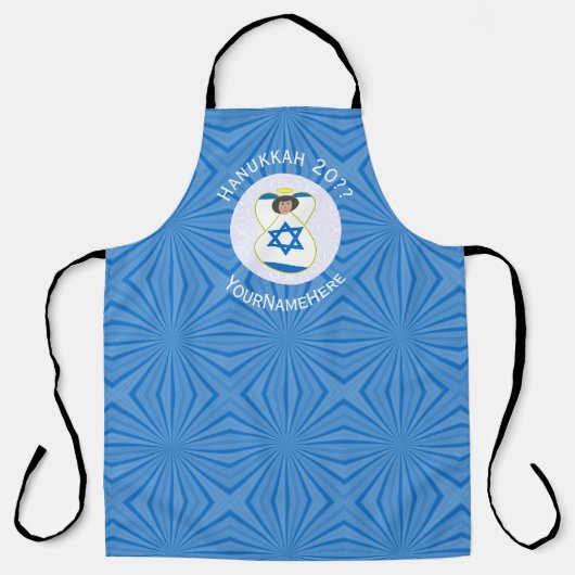 イスラエルのエンジェルハヌカー国旗のパーソナライズされた青 エプロン (正面)