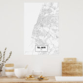 イスラエルのテルアビブ(黒の白) ポスター (キッチン)