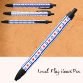 イスラエルのペン、赤いハースを持つイスラエル国旗 黒ボールペン