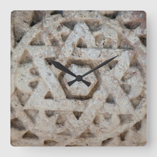 イスラエルの古いダビデの星の彫刻 スクエア壁時計 (正面)