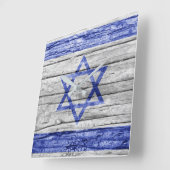 イスラエルの木材国旗 スクエア壁時計 (傾斜)