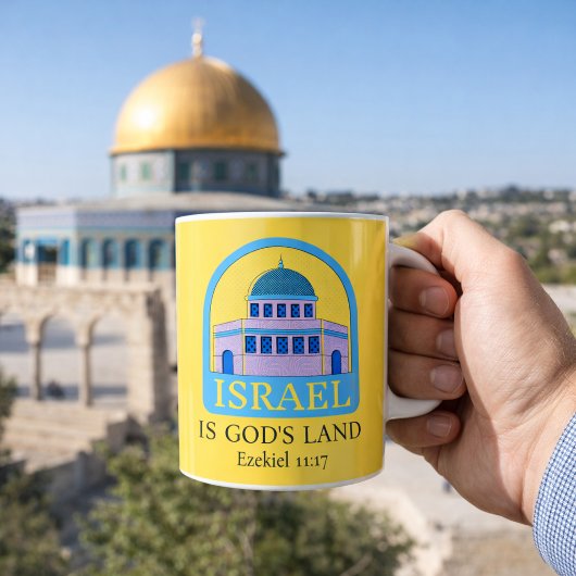 イスラエルは神の土地 エゼキエル11:17 黄色/青 コーヒーマグカップ