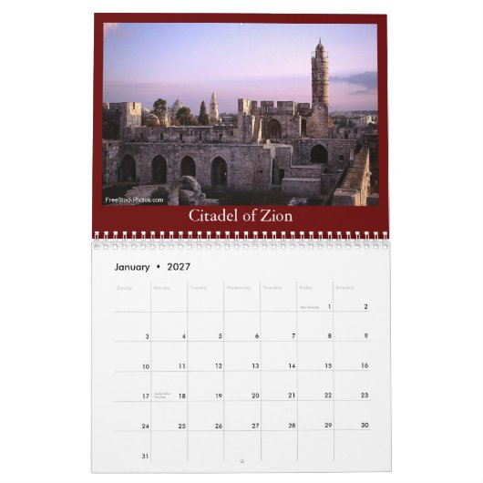 イスラエル共和国のカレンダー カレンダー (1月 2027)
