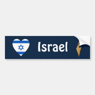 イスラエル共和国の旗のハート + 地図のバンパーステッカー バンパーステッカー