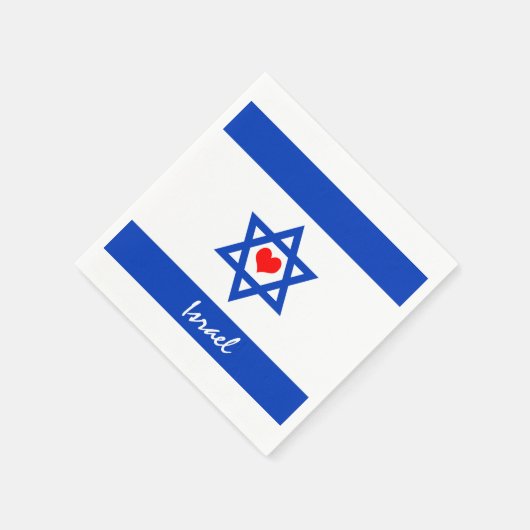 イスラエル国旗とハート – イスラエルの旅行/スポーツファン スタンダードカクテルナプキン (角)