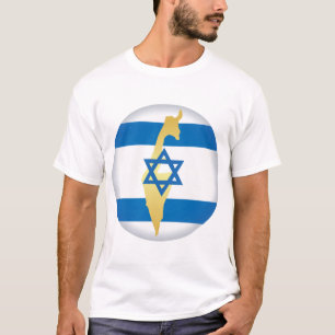 イスラエル国旗と地図 青いダビデの星のエンブレム Tシャツ
