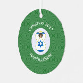 イスラエル国旗のクリスマスエンジェルの年 メタルオーナメント (正面左)