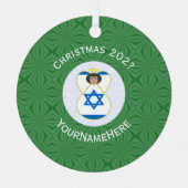 イスラエル国旗のクリスマスエンジェルの年 メタルオーナメント (正面)