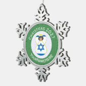 イスラエル国旗のクリスマスエンジェル 名前 年 スノーフレークピューターオーナメント (右)