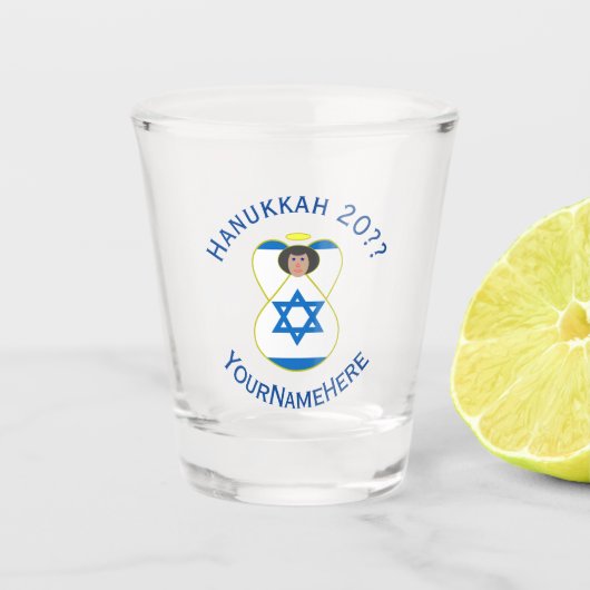 イスラエル国旗のハヌカ祭り用天使のパーソナライズギフト ショットグラス (正面)