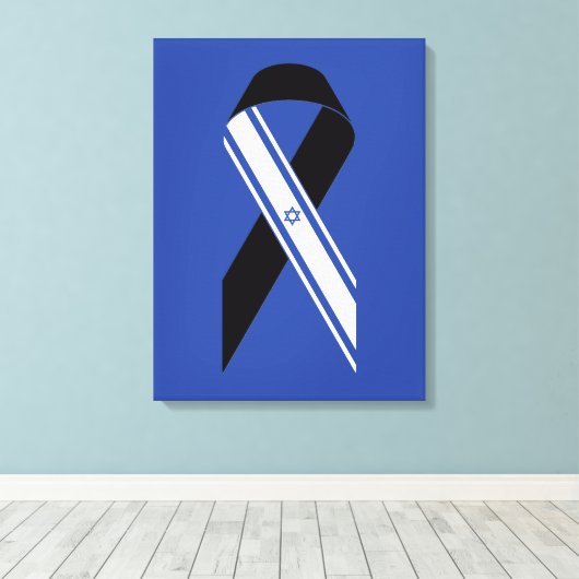 イスラエル国旗の黒いリボンのメモリアルブルー キャンバスプリント (インサイチュ (ウッドフロア))