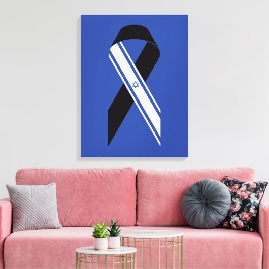 イスラエル国旗の黒いリボンのメモリアルブルー キャンバスプリント (インサイチュ (リビング))