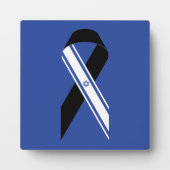 イスラエル国旗の黒いリボンのメモリアルブルー フォトプラーク (正面)