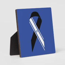 イスラエル国旗の黒いリボンのメモリアルブルー フォトプラーク