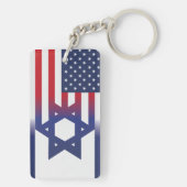 イスラエル国旗を掲げたアメリカのスタンド キーホルダー (裏面)