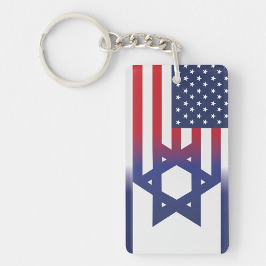 イスラエル国旗を掲げたアメリカのスタンド キーホルダー (正面)