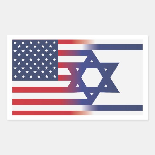 イスラエル国旗を掲げたアメリカのスタンド 長方形シール (正面)