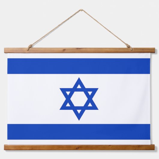 イスラエル国旗を掲げたウォールタペストリー 吊り下げ型タペストリー (正面)