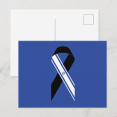 イスラエル国旗 黒リボン 追悼 青いハヌカ ポストカード (正面/裏面)