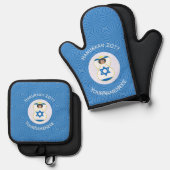 イスラエル天使ハヌカーパーソナライズされた国旗 鍋つかみ&鍋敷きセット (正面/裏面)