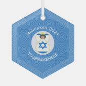 イスラエル天使ハヌカ祭り旗 個人名入り ガラスオーナメント (正面)