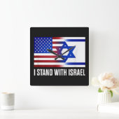 イスラエル支持 愛国 スクエア壁時計 (ホーム)