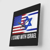 イスラエル支持 愛国 スクエア壁時計 (傾斜)