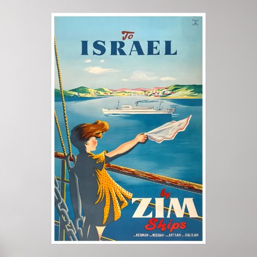 イスラエル旅行ポスター イスラエル美術 ZIM船舶プリント ポスター (正面)