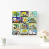 イスラエル芸術のユダヤ12族 スクエア壁時計 (ホーム)