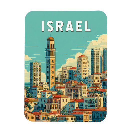 イスラエル イラスト 旅行 アート ヴィンテージ マグネット (縦)
