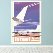 イスラエル 商用旅客機 旅行ポスター キャンバスプリント (インサイチュ (ウッドフロア))