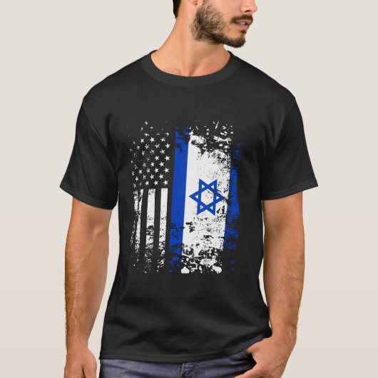 イスラエ誇りを持ったル米国国旗の愛国的なプライドアメリカ人 Tシャツ (正面)