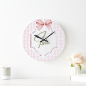 イスラベビーパーソナライズされたガール子供部屋ボウ&ギンガム ラージ壁時計 (ホーム)