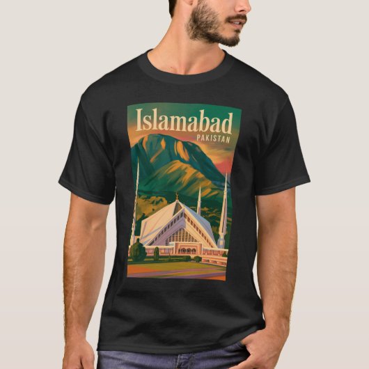 イスラマバード パキスタン ファイサルモスクのイラスト Tシャツ (正面)