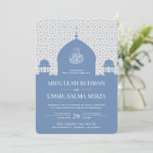イスラムのドーム パステルブルー ムスリムの結婚式 招待状 (スタンド正面)