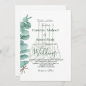 イスラムのビスミラユーカリ優雅な結婚式 招待状 (正面/裏面)