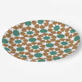 イスラムアラビア幾何学的青褐色モチーフ ペーパープレート (アングル)