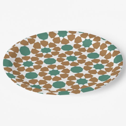 イスラムアラビア幾何学的青褐色モチーフ ペーパープレート (アングル)